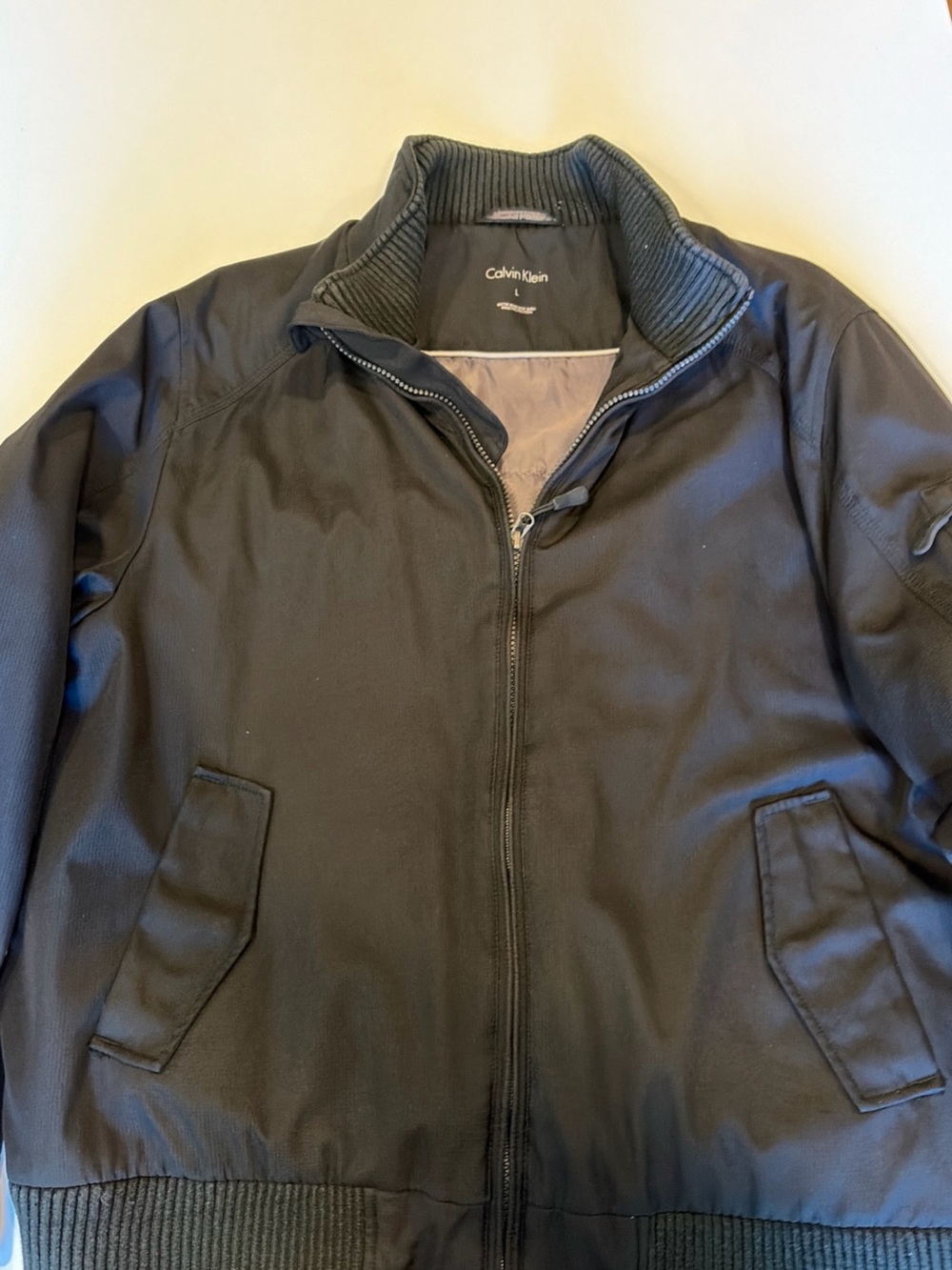 Calvin Klein Men's Black Bomber Jacket with Ribbed Collar